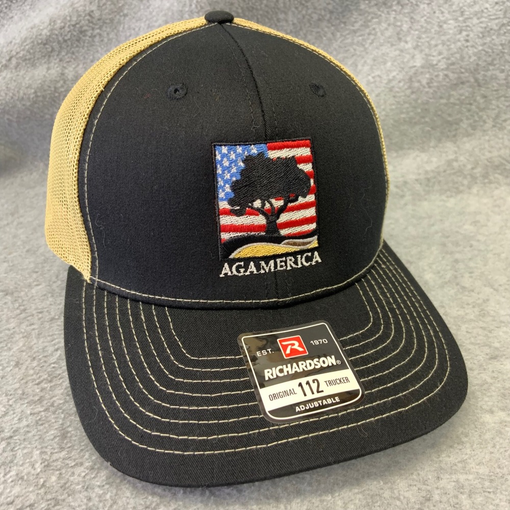 AgAmerica Flag Tree Logo Mens Black Tan Richardson 112 Trucker Hat Snapback OSFM